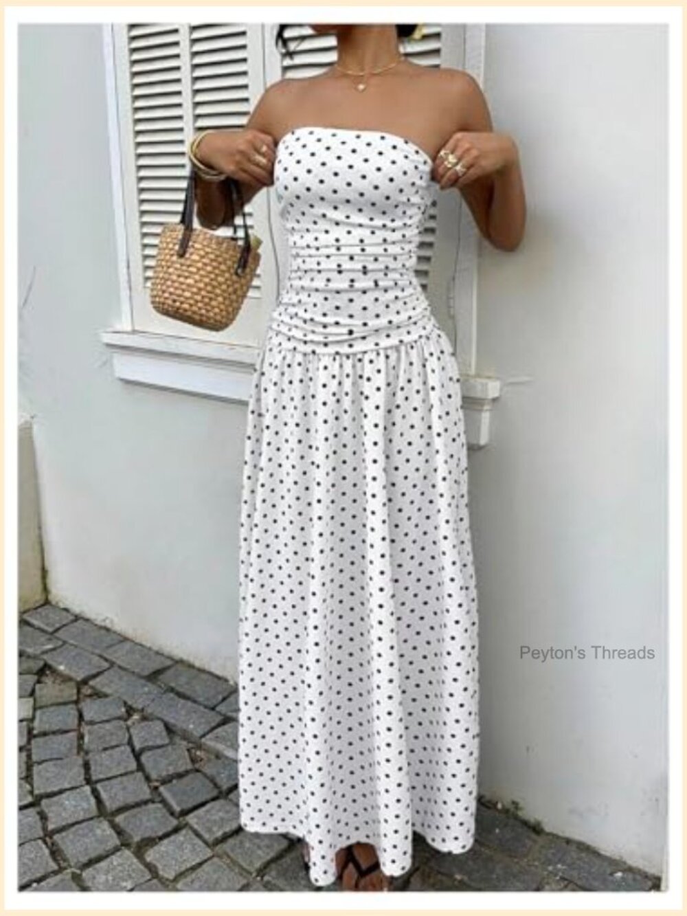 Strapless Polka Dot Ruffle Hem Maxi Dress with A-Line Silhouette - Picture 5 of 5